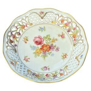 Schumann Arzberg Bavaria Reticulated Porcelain Plate Floral Gold Trim Germany